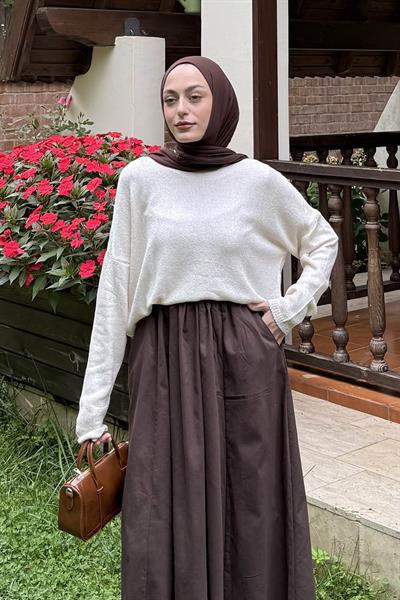 Kayık Yaka Triko Kazak Natural