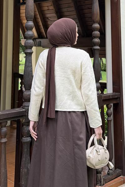 Düğme Detaylı Hırka Natural