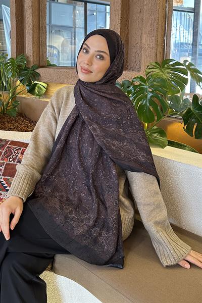 Retro Desen Bambu Şal Siyah Kahverengi