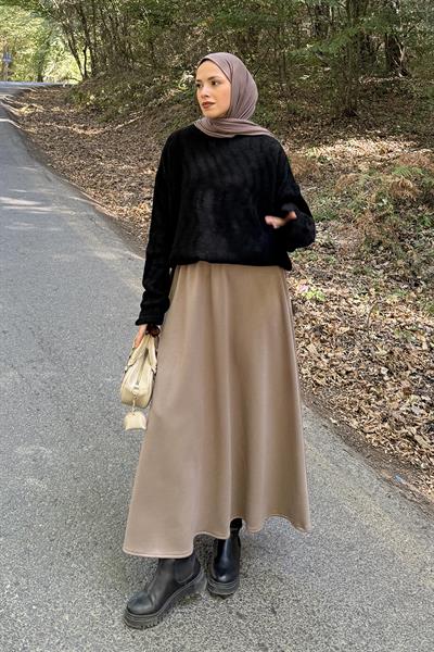 Kendinden Desenli Triko Kazak Siyah