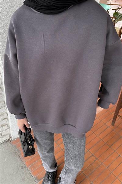 Jasmin Bisiklet Yaka Oversize Sweat Antrasit