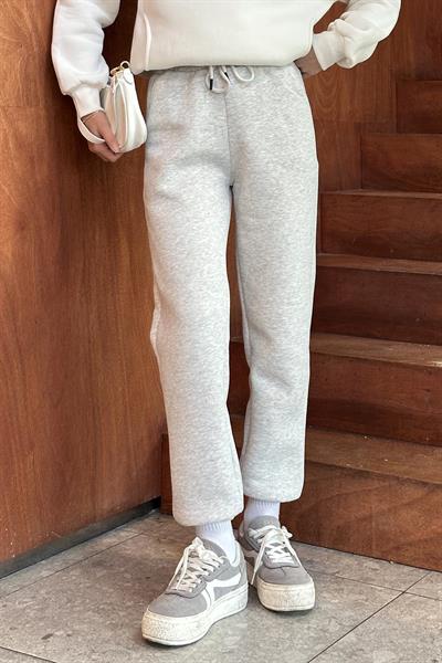 Üç İplik Şardonlu  Eşofman Altı Açık Gri