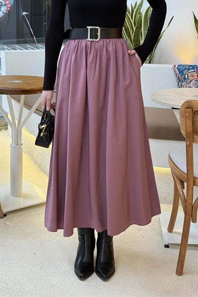 Cep Detaylı  Kloş Etek Gül Kurusu