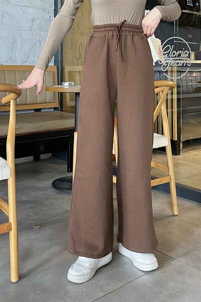 Üç İplik Bol Paça Eşofman Acı Kahverengi