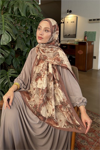 Vintage Flower Desen Bambu Şal Sütlü Kahve