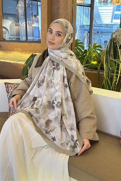 Batik Çiçek Desen Bambu Şal Ada Çayı