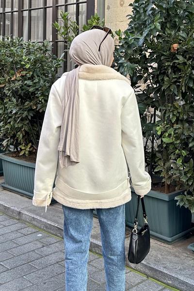 Kürk Detaylı Süet Mont Taş