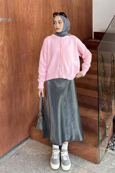 Sakallı Basic Hırka Pembe