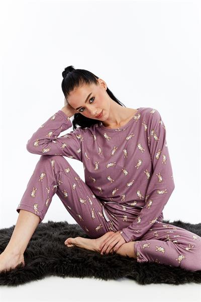 Desenli Pijama Takımı Eflatun