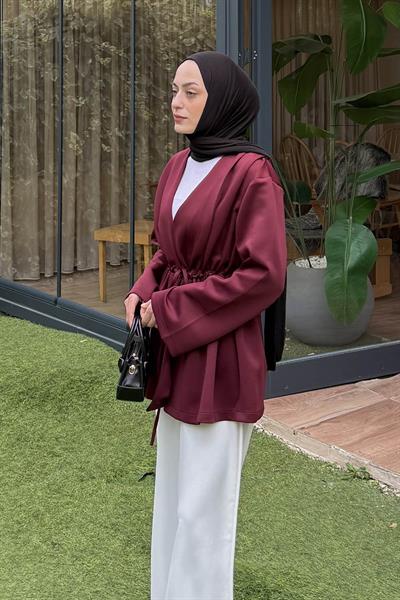 Bağlama Detaylı Ceket Bordo