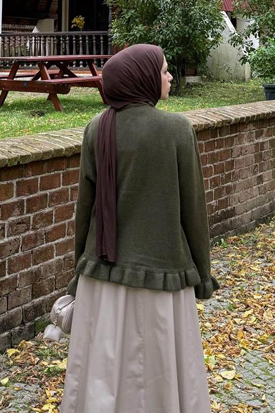 Fırfır Detaylı Hırka Haki