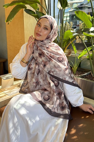 Çiçek Desen Lara Soft Şal vizonrengi