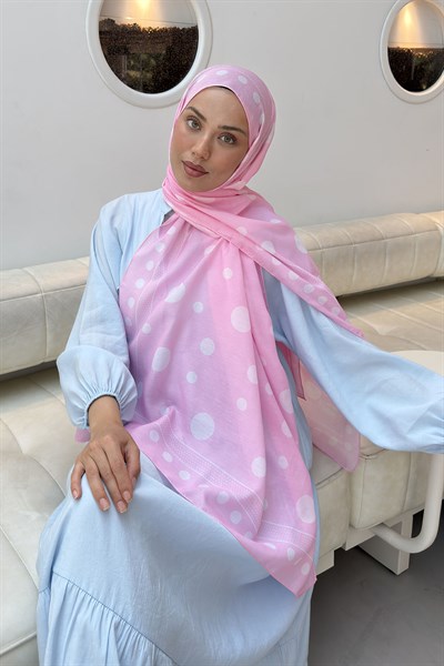 Puantiye Desen Soft Şal Şeker Pembesi