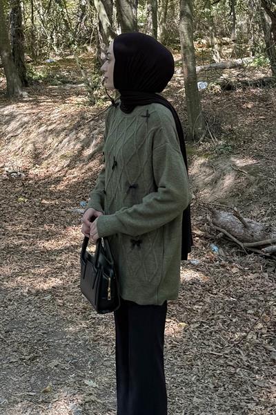 Kurdeleli Triko Kazak Haki