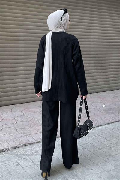 Tabata Fitilli Tesettür Takım Siyah