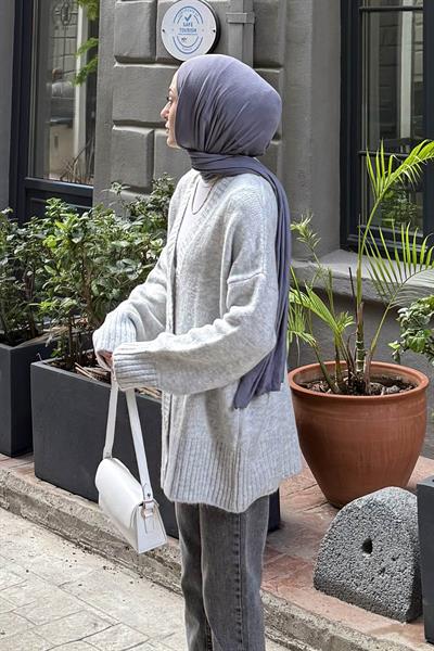 Salaş Dokulu Basic Hırka Gri