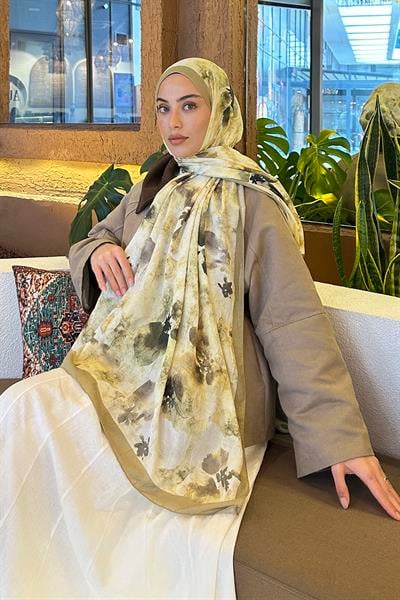 Batik Çiçek Desen Bambu Şal Mint Yeşili