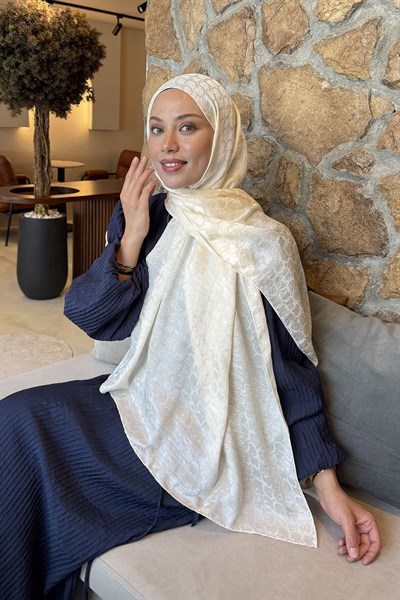 Bloom Desen Ayrobin Floş Jakar Şal Krem