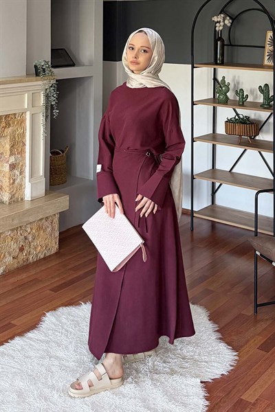 Eteği Bağlama Detaylı Takım Mürdüm