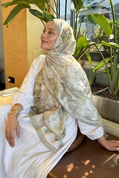 Gül Çiçek Desen Lara Soft Şal Mint Yeşili