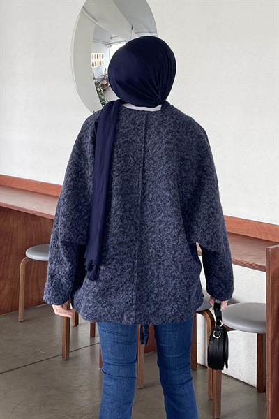 Bağlamalı Kaşe Kimono Lacivert