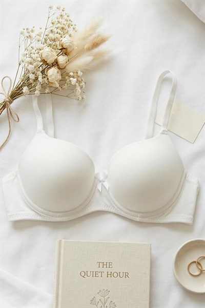 Destekli Kurdela Detay Sütyen Ekru