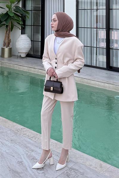 Pensli Ceket-Pantolon İkili Takım Taş