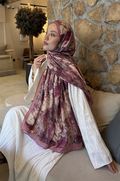 Vintage Flower Desen Bambu Şal Gül