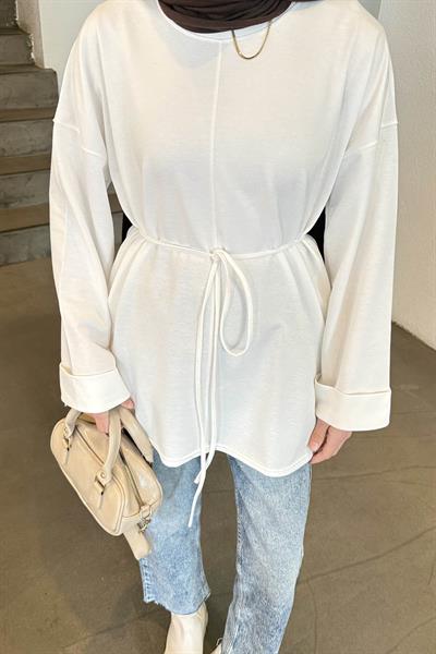 Yırtmaç Detaylı Sweat Beyaz