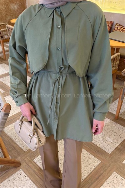 Pelerin Detaylı Gömlek Çağla Yeşili