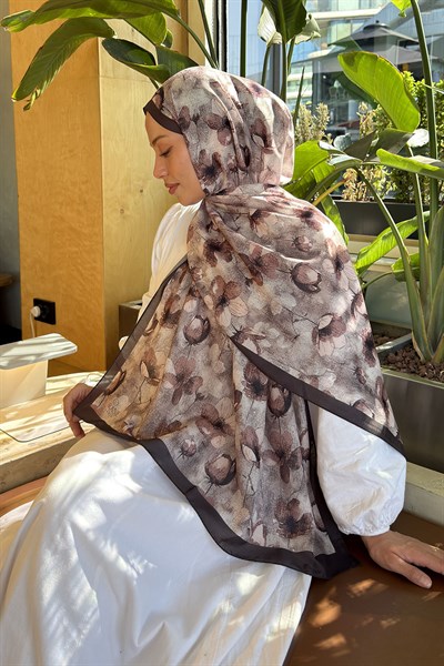 Çiçek Desen Lara Soft Şal vizonrengi