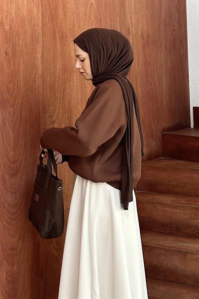 Düşük Omuz Üç İplik Sweatshirt Acı Kahverengi