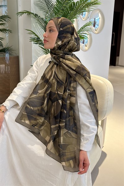 Brush Desen Soft Şal Asker Yeşili