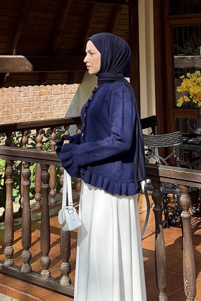 Fırfır Detaylı Hırka Lacivert