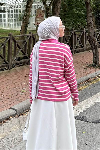 Çizgili BalIkçı Kazak Fuşya