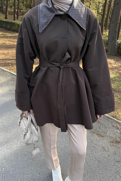 Garni Yaka Trençkot Acı Kahverengi