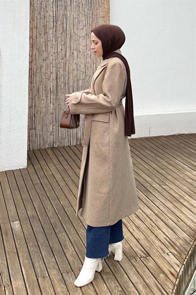 Geniş Manşet Kaşe Kaban Soft Kahve