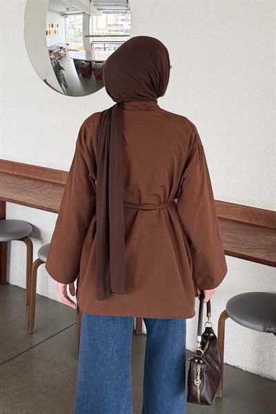 Piliseli Geniş Kol Gömlek Kahverengi