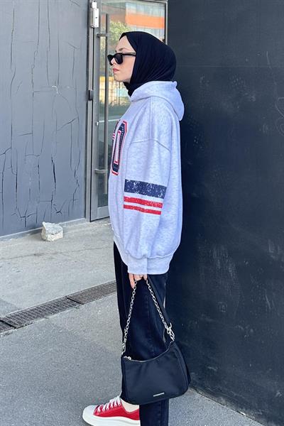 Go Baskılı Üç İplik Sweat Gri