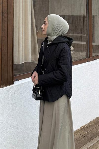 Kapüşonlu Kapitone Mont Siyah