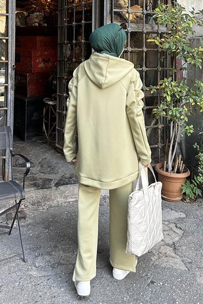 Kol Büzgü Detaylı İkili Scuba Tesettür Takım Yeşil