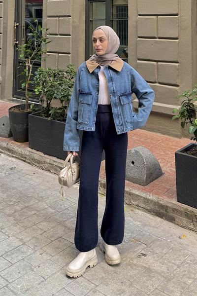 Çıtçıtlı Denim Ceket vizonrengi