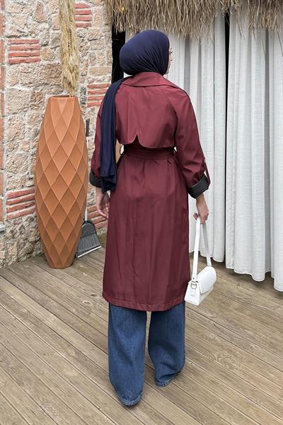 Kolu Katlamalı Trenç Bordo