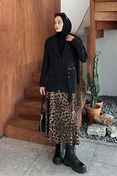 Kemerli Blazer Ceket Siyah