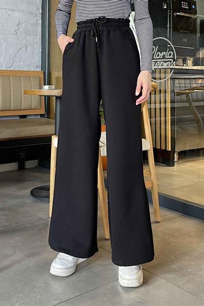 Üç İplik Bol Paça Eşofman Siyah