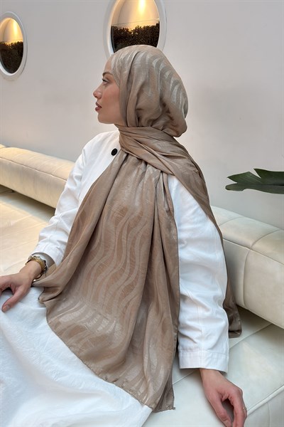 Shine Desen Ayrobin Floş Jakar Şal vizonrengi