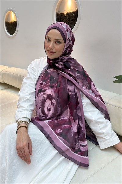 Çiçek Desen Pamuk Şal Mürdüm