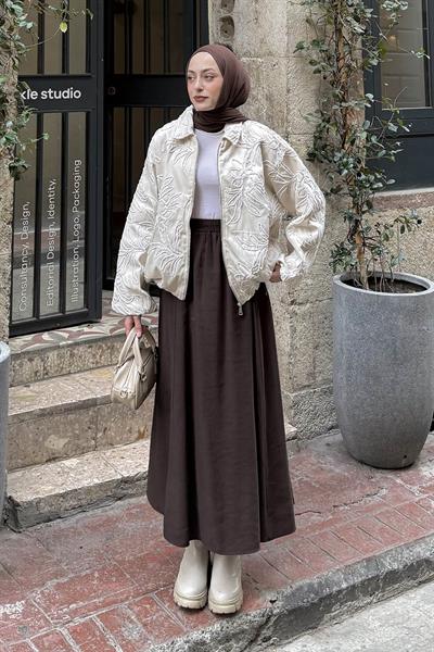 Nakış Detaylı Mont Krem