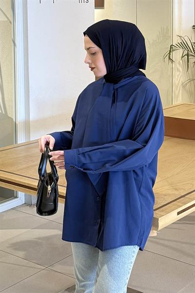 Fular Detaylı Gömlek Lacivert
