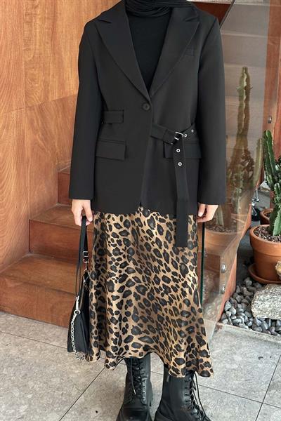 Kemerli Blazer Ceket Siyah